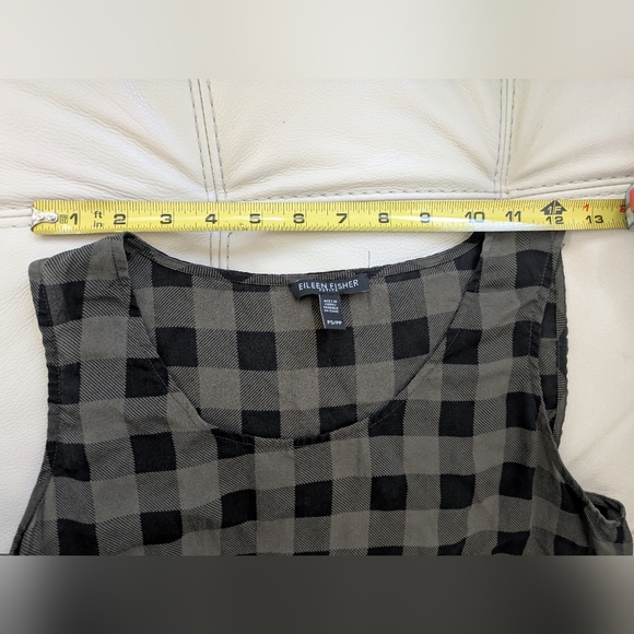 Eileen Fisher Tunic/Dress PS Silk High-Low Plaid Olive Black - Picture 5 of 8